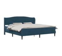 PUGYNBK Structure de lit en velours bleu 200 x 200 cm | Sommier fixe, contreplaqué résistant, rangement caché, pieds noirs