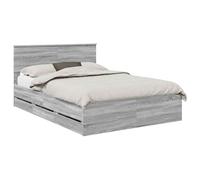 PUGYNBK Structure de lit gris Sonoma 150 x 200 cm Bois Ingéniieril | Base à lattes fixes, rangement caché, style minimaliste, nettoyage facile