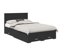 PUGYNBK Structure de lit noire 135 x 190 cm Bois d'ingénierie | Rangement caché, tiroirs avec poignées argentées, sommier à lattes fixe, nettoyage facile