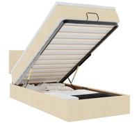 PUGYNBK Structure de lit ottoman avec matelas en tissu crème 90 x 190 cm | Élévation hydraulique, rangement en dessous, ressorts ensachés, couvre-matelas, lumières LED