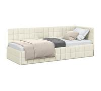 PUGYNBK Structure lit d'angle crème 80 x 200 cm velours | Sommier fixe bois et métal, tête réversible gauche ou droite, design polyvalent canapé-lit, intérieur uniquement