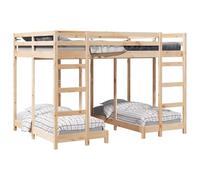 PUGYNBK Structure lit superposé triple bois pin 140 x 200 cm | Deux escaliers, garde-corps sûrs, économise de l'espace, chambres d'enfants