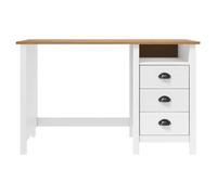 (puh48f）Blanc Bureau Hill avec 3 tiroirs 120 x 50 x 74 cm Pin solide - Fourniture de bureau - Design Moderne