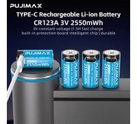 PUJIMAX type-c Rechargeable CR123A 2550mWh 3V batterie au Lithium batterie Rechargeable haute capacité Portable sortie Stable 2PCS CR123A Battery