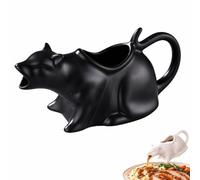 Puking Cat Gravy Boat Kitty Ceramic Sauce Pitcher for Milk, Cream and Syrup | Funny Puking Cat Ceramic Sauce Pitcher, Curled Tail Easy-Grip Handle and Wide Top Opening for Easy Pouring with Smooth Glaze