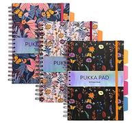 Pukka Pad Bloom Project Book B5 - Lot de 3 Cahiers à spirale avec 4 intercalaires repositionnables avec onglets pour organisation et personnalisation - 200 pages, 100 feuilles de papier 80g/m²