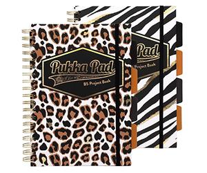 Pukka Pad, Wild B5 Project Book Lot de 2 cahiers à spirales Motif Zèbre et Léopard 4 intercalaires repositionnables et fermeture élastique