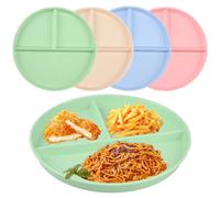 PULIANGLIU 4 Pcs Assiette Compartiment Adulte, 22,5 cm | Assiette Plate 3 Compartiments, Assiette Regime Minceur, Assiettes Divisées, Micro-ondes et Lave-vaisselle