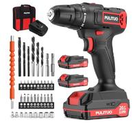 PULITUO 20V Perceuse Visseuse Sans Fil, Visseuse Devisseuse Sans Fil avec 2 Batteries de 2,0 Ah, 2 Vitesses, 21+1 Réglages de Couple, avec Set d’Accessoires de 42 Pièces, Kit de Réparation Domestique