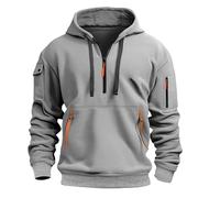 Pull à capuche zippé 1/4 avec poche zippée en polaire avec cordon de serrage à manches longues - Haut à manches longues - Coupe ample - Décontracté - Classique - Tendance - Pour le travail - Sweat à