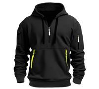Pull à capuche zippé 1/4 avec poche zippée en polaire avec cordon de serrage à manches longues - Haut à manches longues - Coupe ample - Décontracté - Classique - Tendance - Pour le travail - Sweat à