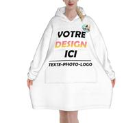 Pull Plaid Femme homme Propre votre Photo Texte Pilou Pilou Oversize en poncho Polaire Couverture à Capuche objet Personnalisable sweat plaid vetement hiver blanket chaud cadeau Personnalisée