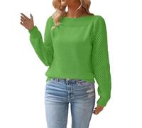 Pull pour femme - Col long et manches ras du cou - Couleur unie | Pull pour femme - Pull surdimensionné décontracté et léger à manches bouffantes - Hauts tricotés tendance