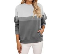 Pull sans capuche pour femmes-Sweat-shirt décontracté homme manches longues col rond coupe ample poche motif color-block usage quotidien automne hiver style moderne confortable (Dark Gray, S)