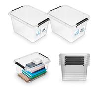 Pullmer Boîte de rangement avec couvercle, contenant de rangement, boîtes empilables, caisses, boîte en plastique lot de 2, boîtes 15,5 L, 39 x 29 x 21,5 cm