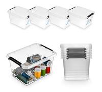Pullmer Lot de 4 boîtes de rangement avec couvercle, conteneurs de rangement, boîtes empilables, caisses, boîtes en plastique, boîtes de 2 L, 19,5 x 15 x 11 cm