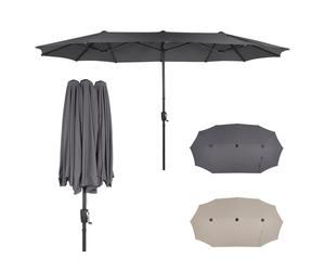 Puluomis Parasol 400 x 200 x238cm UPF 50+ avec manivelle sans support Parasol de balcon Parasol de plage Parasol de marché Parasol de jardin gris
