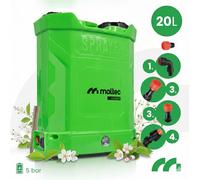 Pulvérisateur à dos à batterie 20 L, pulvérisateur électrique MalTec 5 bars, avec batterie Li-Ion 12 V, lance de 96 cm et 5 buses, pour le jardin et les mauvaises herbes