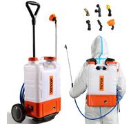 VEVOR Pulvérisateur à Dos avec Chariot, Pression réglable 0-94 PSI, réservoir 15 L sur Roues, avec 6 Buses, 2 Baguettes, Couvercle à Large Ouverture pour Jardin, désherbage, pulvérisation, Nettoyage