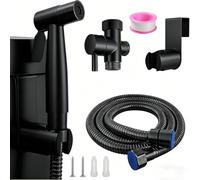 Pulvérisateur de Bidet à Main Noir, Kit Douchette WC Complet en Acier Inoxydable, Douche WC avec Tuyau 1.5m, Pression d'Eau Réglable pour Hygiène Intime, Salle de Bain, Bébé et Animaux