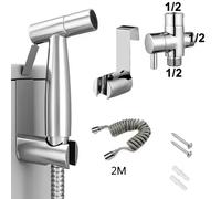 Pulvérisateur de Bidet de toilette Portable, support de pistolet, autonettoyant, robinet de Bidet de lavage, Valve à 3 voies, tuyau de salle de bains, pomme de douche 1 ensemble norme EU-AU