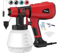 Pulvérisateur de peinture électrique HVLP haute puissance 1000 W avec bouton de largeur réglable, 4 buses et 3 motifs, facile à nettoyer pour meubles, intérieur de maison, peinture de maison (rouge)