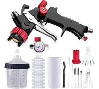 Pulvérisateur de Peinture Professionnel avec Tasse de Mélange Rapide, Kit de Pistolet Peinture Pneumatique de 1,3 mm Comprenant 10 Tasses Jetables, Régulateur de Pression pour Peinture de Voiture