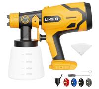 Pulvérisateur de peinture sans fil 600 W compatible avec batterie DeWalt 18 | HVLP Pistolet pulvérisateur électrique, récipient de 1000 ml, 4 buses en cuivre, 3 motifs, pour clôtures, murs, armoires