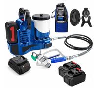 Pulvérisateur de peinture sans fil Airless 21 V, 500 W, 15 MPa, 2 piles | Débit de 1,1 l/min, contrôle à six vitesses et trémie de 1,2 L avec sac à dos, tuyau, ceinture, adaptateur et deux buses en