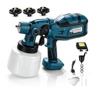 Pulvérisateur de peinture sans fil compatible avec Makita 18 V, 18 000 tr/min pour murs et plafonds avec récipient de 1400 ml et lumière LED, 4 buses et 3 modes de pulvérisation pour clôtures de
