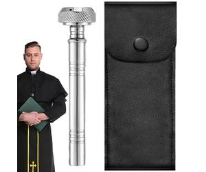 Pulvérisateur d'eau bénite de poche - Cuivre 5 pouces | Distributeur religieux Aspergillum avec sac de rangement en cuir, bouteille d'eau de vin portable | Outil de bénédiction chrétienne