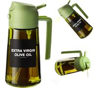 Pulvérisateur d'huile de 470 ml pour la cuisine, distributeur d'huile d'olive 2-en-1 et bouteille d'huile avec autocollants, flacon pulvérisateur en verre épais 2pcs Black Green