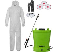 Pulvérisateur Electrique à Batterie 16L + Combinaison de Protection Jetable Jardin + Accessoires de Protection et Pulvérisation