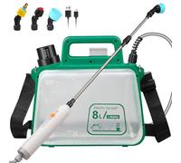 Pulvérisateur électrique à batterie 8 litres, pulvérisateur à pompe avec manche rechargeable USB et lance télescopique, 3 buses, anti-fuites pour gazon, jardin, ferme (Vert)