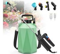 Pulvérisateur électrique de jardin à piles de 5 litres avec 3 pressions réglables, indicateur de batterie, baguette télescopique, 4 buses, pulvérisateur à pompe automatique rechargeable pour pelouse