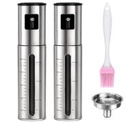 Pulvérisateur Huile Inox Set 2PCS, 100ml Flacon Spray Huile avec Pinceau | 2x Pulvérisateur huile pour huile alimentaire, dosage précis, avec pinceau silicone et entonnoir pour cuisine et barbecue