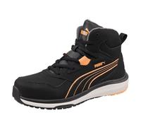PUMA Safety Stepper MID S3S - Chaussures de sécurité pour femme S3 - Chaussures de travail antidérapantes avec embout en acier, Noir/orange, 38 EU