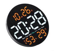 Pumixiy Horloge murale numérique de 25,4 cm, avec alarme, affichage de la température et de l'humidité, grande horloge ronde LED, avec télécommande, luminosité automatique, 12/24 h, pour la maison, le