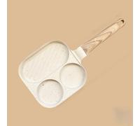 Pumixiy Poêle à frire antiadhésive 3 en 1 avec couvercle en verre, spatule et brosse à huile, pour œufs, steak et triple zones de cuisson, conduction rapide de la chaleur, pour gaz à induction (beige)