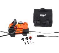 Pump'in TWIN - Mini-compresseur 12V bi-moteur avec accessoires. Alimentation 12V allume-cigare.