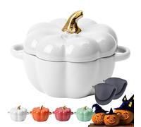 Pumpkin Cocotte en fonte émaillée avec couvercle pour la cuisson du pain, cocottes en fonte émaillée avec poignées (blanc, 0,45 ml)