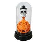 Pumpkin Lamp - Halloween Ghost Skull Light Up Glass Cloche Decoration | Indoor Holiday Decor | Tabletop For Home Kitchen Mantel Party Display Spooky Atmosphere Ornament