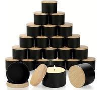 Pumtus Lot de 24 boîtes à bougies, 236,8 g, noir mat avec couvercles, récipient à bougie en métal pour la fabrication de bougies, moule rond en vrac pour le rangement, cadeau de Noël