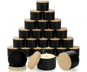 Pumtus Lot de 24 boîtes à bougies, 236,8 g, noir mat avec couvercles, récipient à bougie en métal pour la fabrication de bougies, moule rond en vrac pour le rangement, cadeau de Noël