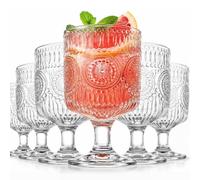 Pumtus - Lot de 6 verres à vin vintage, verres à embossing floral de 224 ml, verres à vin romantiques transparents, verres à pied à motif pressé unique, lot de verres à mélange pour cocktail, jus