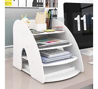 PUNCIA Corbeilles à Courrier à 4 Niveaux Casier Rangement Cahier Bureau | Organisateur de Dossiers Bureau en PVC Accessoires Rangement Document Bac à Courrier pour Bureau Maison et École(Type C)