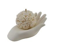 PuntoCasaStore 1 pièce main décorative blanche satinée avec bougie boule rose 8 x 12,5 x 7,5 cm bonbonnière élégante