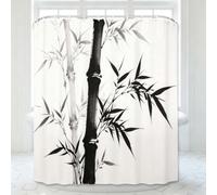 PUOJIEAT Rideau de Douche Anti Moisissure Bambou Aquarelle, Rideau de Bain Thème Chinois 3D Rideaux de Douche en Polyester, Imperméable, Lavable en Machine, avec Crochets, 180 x 200 cm 821-YLP