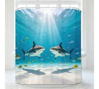 PUOJIEAT Rideau de Douche Anti Moisissure Requin, Rideau de Bain Thème Marin 3D Rideaux de Douche en Polyester, Imperméable, Lavable en Machine, avec Crochets, 240 x 180 cm 1296-YLP
