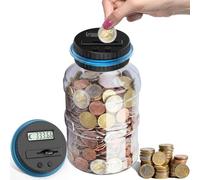 Pup Go Tirelire Electronique Transparente Numérique, Écran LCD Afficher Montant Total, XXL 1,8L Grande Capacité Compteuse Automatique de Pièces, Idéale Enfant Adulte, Cadeau pour Garcon Fille (Euros)